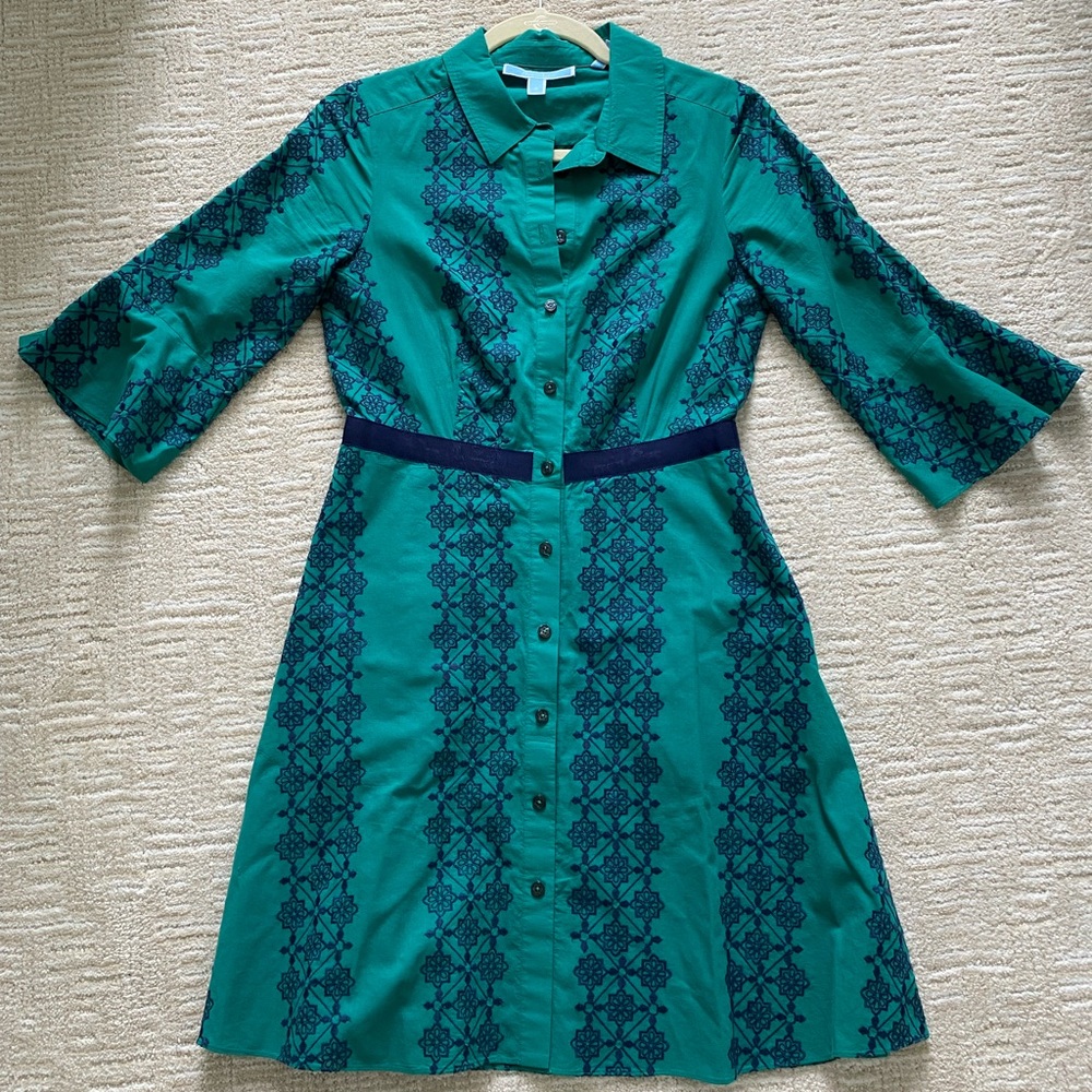 Draper James Green Button-Up Dress with Navy Accents